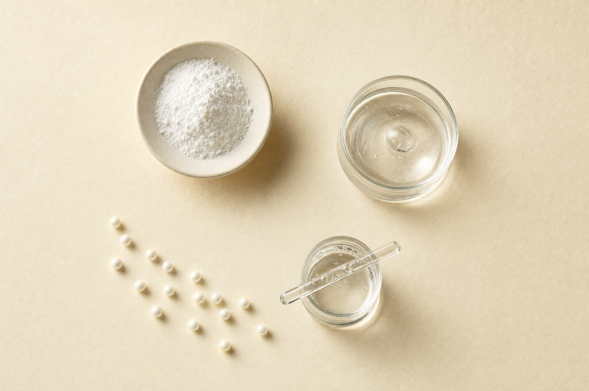 Ingredientes de skincare, vista cenital